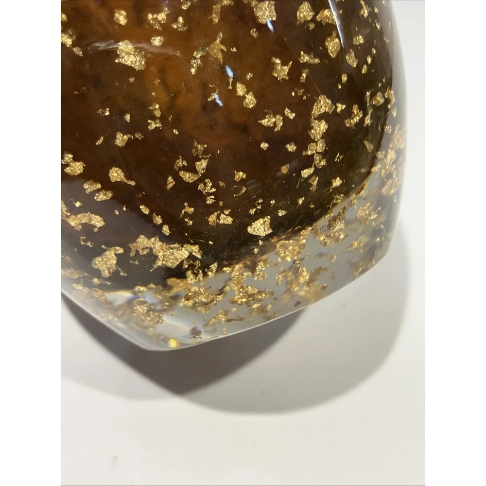 Nicole Miller MCM Style Brown With Gold Flakes Lucite Votive Candle Tea Light